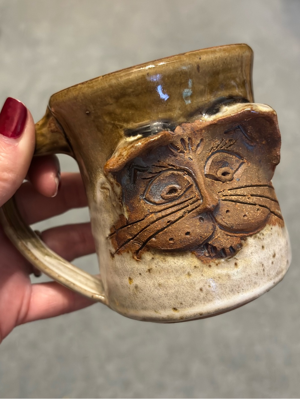 Nancy Shaul Westport Island Pottery Maine Signed Cat Mug